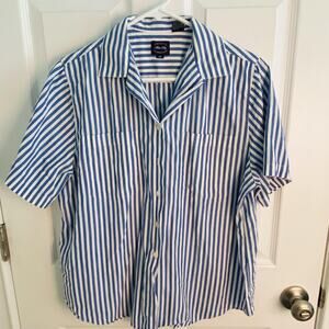 VINTAGE Allen Solly Shirt Womens 14 Blue Striped Aston Poplin Button Up 90s